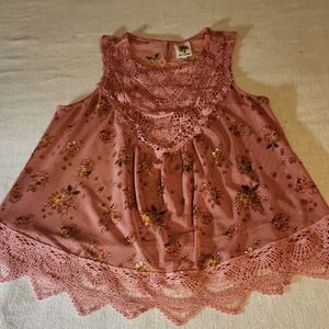Self Esteem Pink Floral Mesh & Lace Blouse